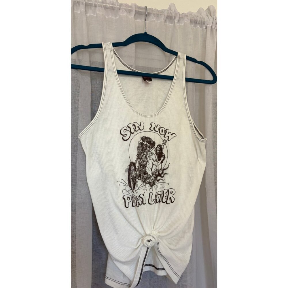 Hell Bound “Sin Now Pay Later” White Sleeveless Top Medium